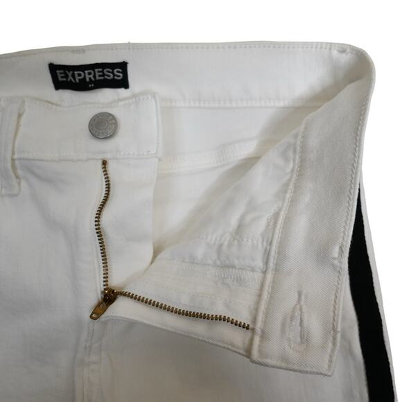EXPRESS Womens 0 Mid Rise Cropped Legging Side Stripe White Jeans - Picture 8 of 11